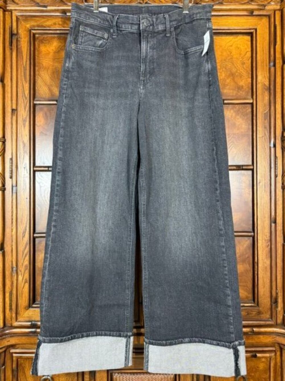GAP High Rise Stride Black Rinse Cuffed Wide Leg Cotton Stretch Jean